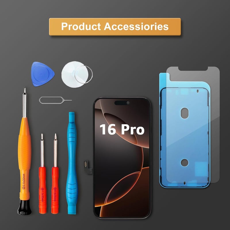 LL TRADER Screen Replacement for iPhone 16 Pro 6.3" LCD Retina FHD Display COF Touch Screen Digitizer with Repair Tool Kits, Waterproof Tape, Screen Protector - Image 5